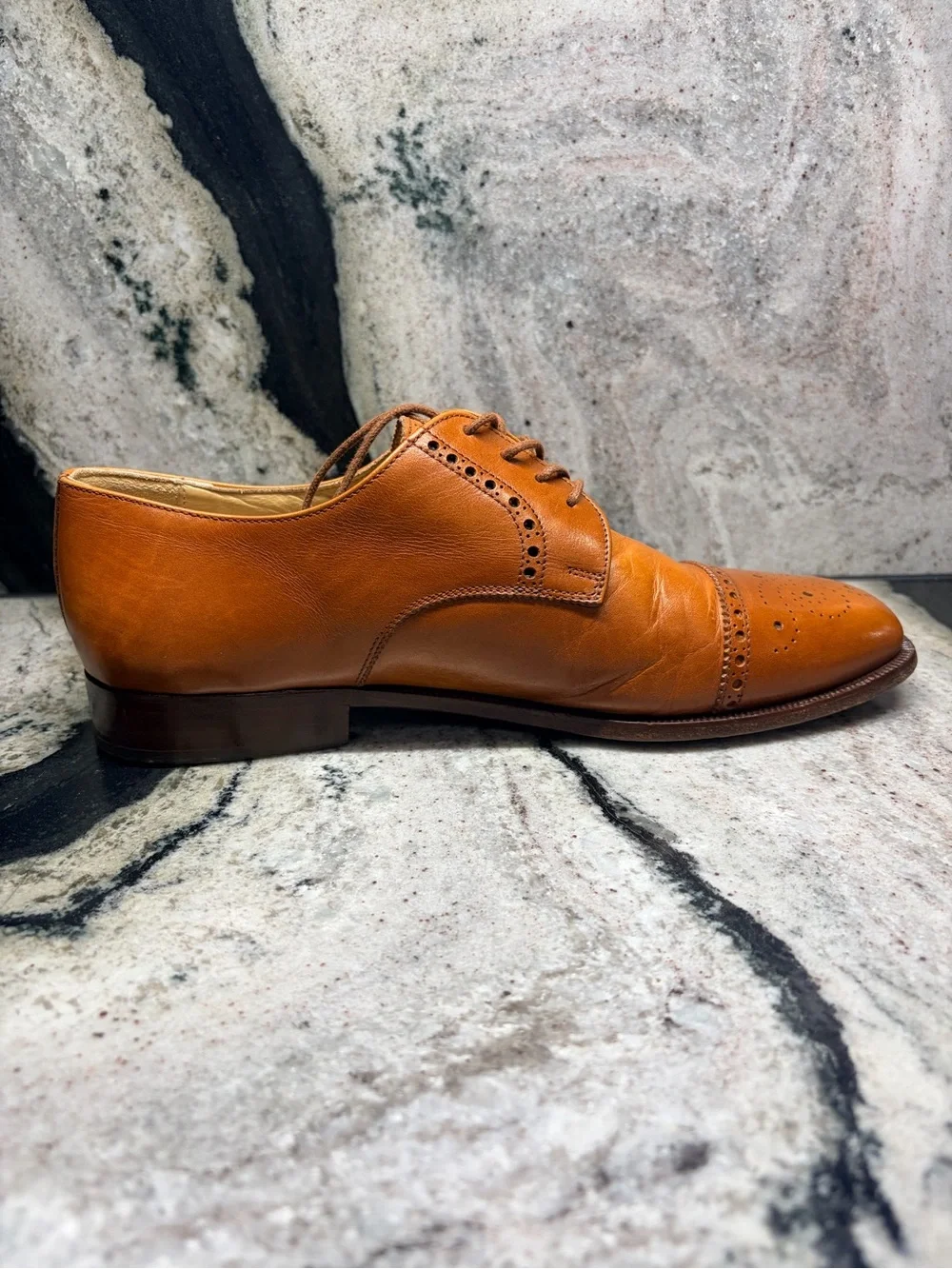 STAR Italian Leather Brogue Cap Toe Derby Shoes 42.5 US 9.5 Tan